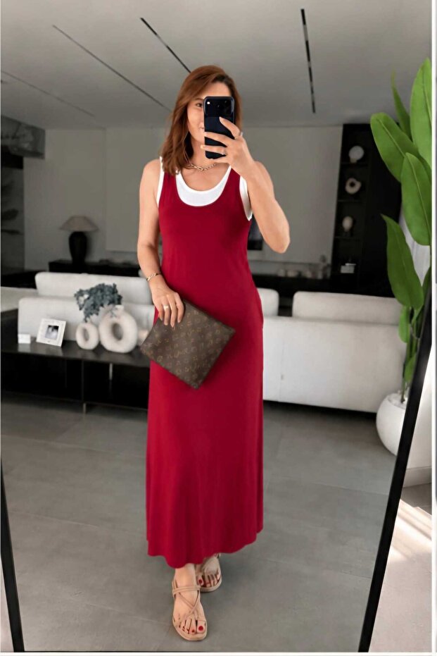 Women's Two-Piece Inside Mini Length Tank Top Thin Straps Deep Slit Dress