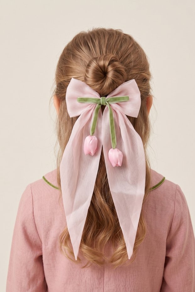 Girl's Automatic Buckle with Hanging Tulle and Tulip Figure