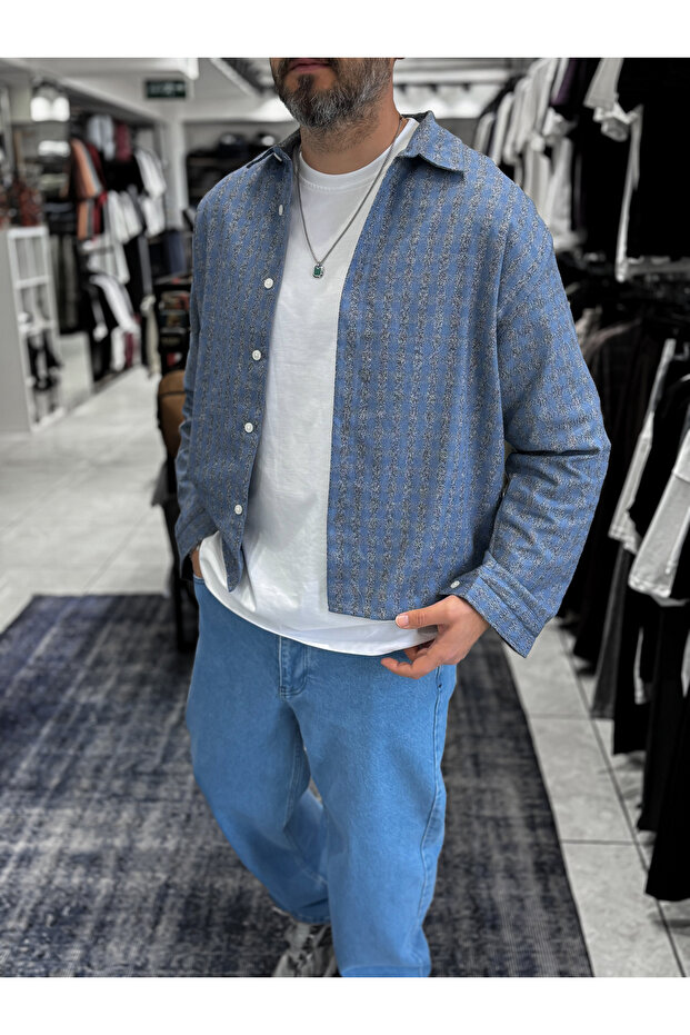 Blue Back Printed Shirt Es-40-42 - 4