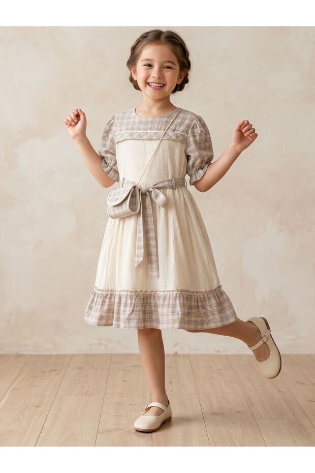 Fisto Striped Plaid Combination Girls' Dress
