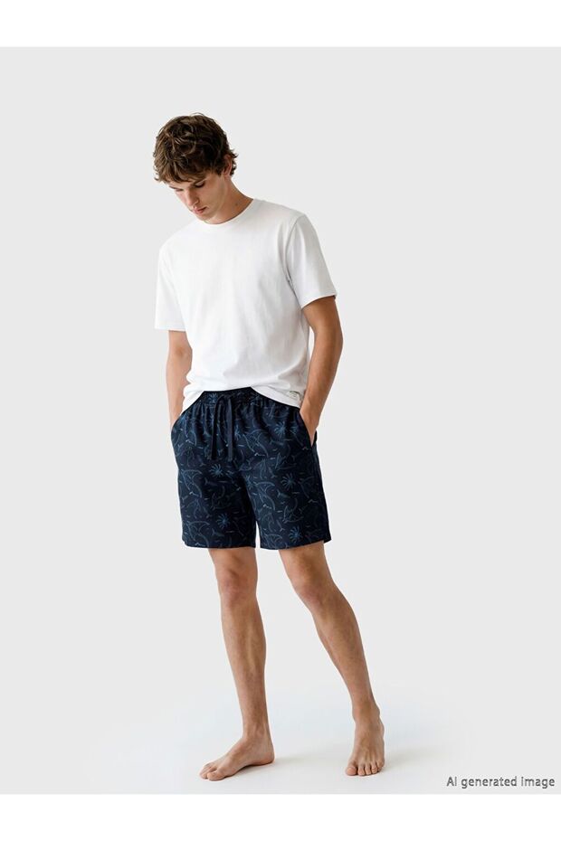 Slim Fit Printed Men's Pajama Bottom Shorts