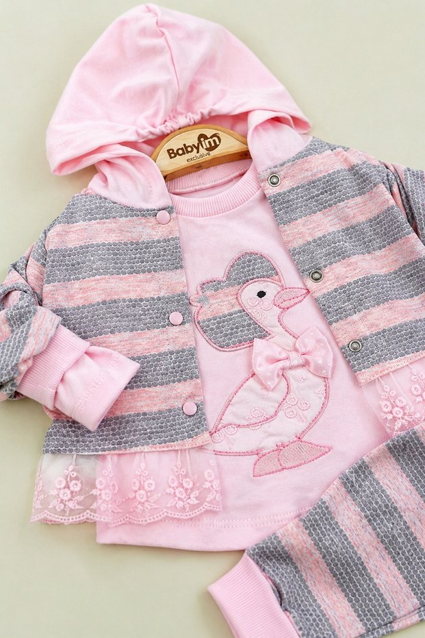 Baby Girl 3-Piece Set Duck Embroidered Top and Bottom Seasonal Set 3 6 9 12