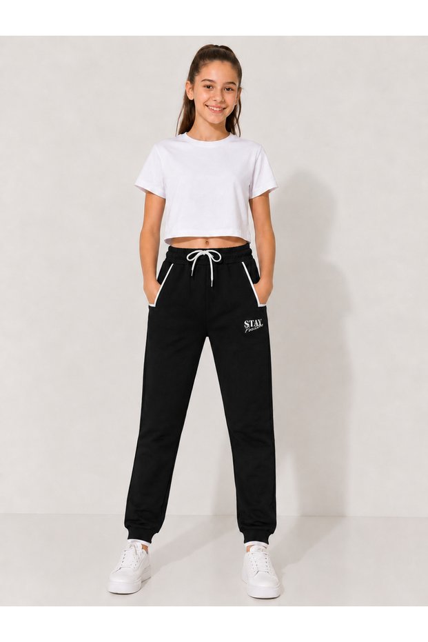 Mişil 18405-26 Girls' Jogger Sweatpants with Pockets, Lace-Up, Comfortable Fit, Sports Bottoms