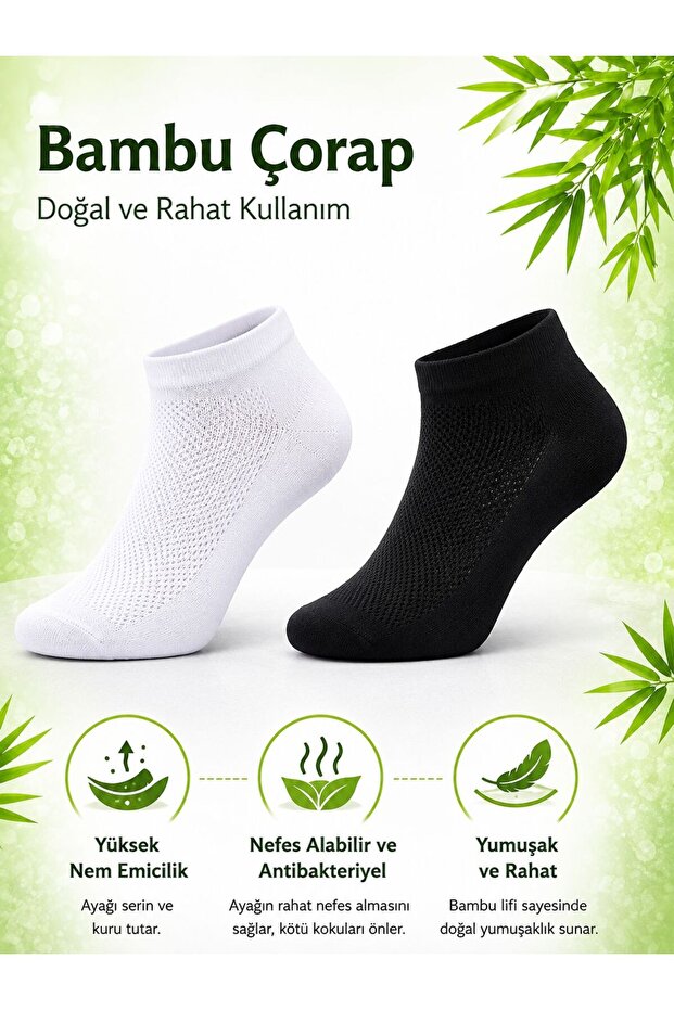 5-Piece Men's Bamboo Comfortable Anti-Sweat Anti-Odor Breathable Booties Socks Black White