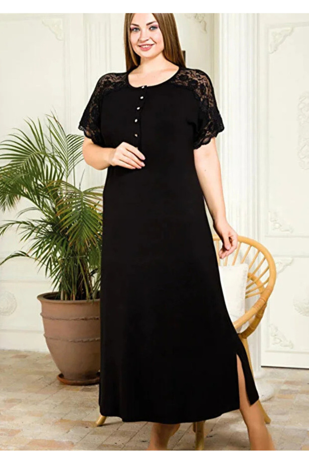 Viscose Fabric Shoulders Ruched Short Sleeve Mother Dress Nightgown Battal 7226