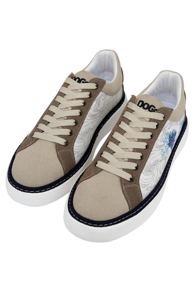 Men's vegan leather beige sneakers - japanese waves design
