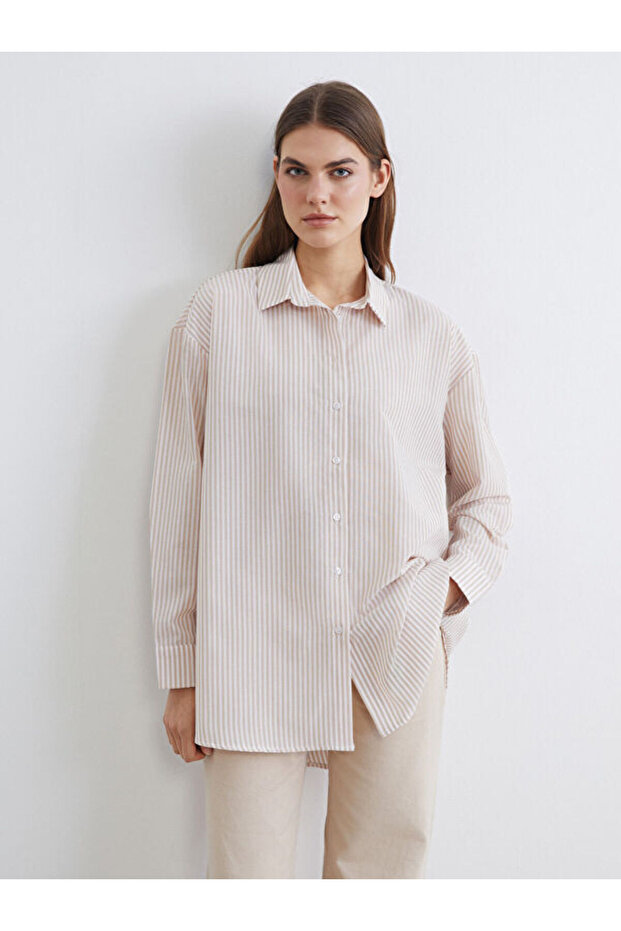 Striped Oversize Poplin Women's Shirt Tunic