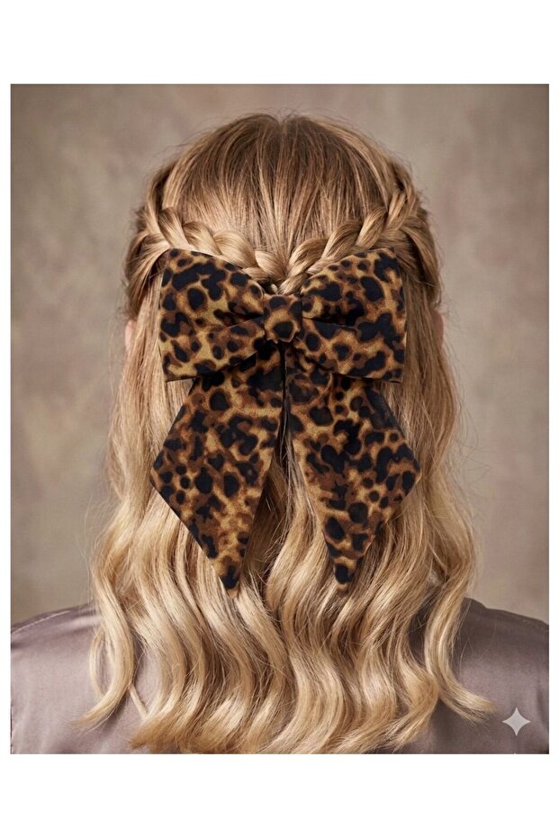 Classic Leopard Patterned Chiffon Bow Automatic Buckle - 2