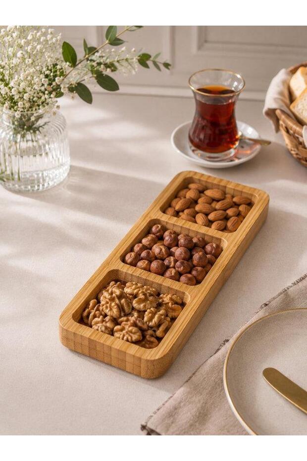 طبق تقديم من الخيزران بثلاثة أقسام من غانبيري