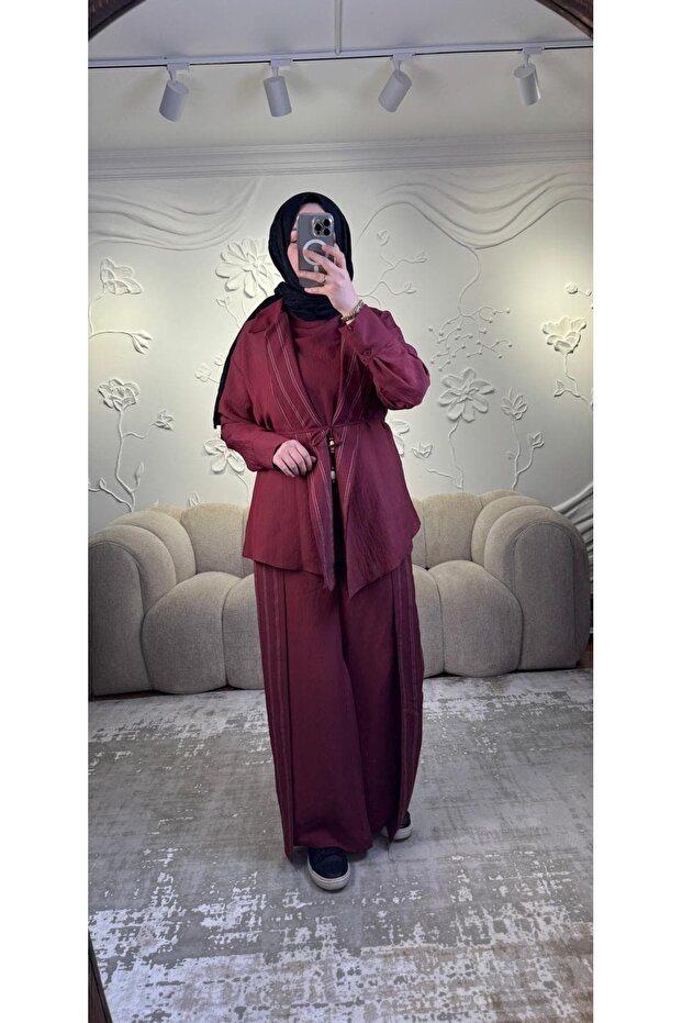 963 ميراندا طقم من 3 قطع أحمر داكن