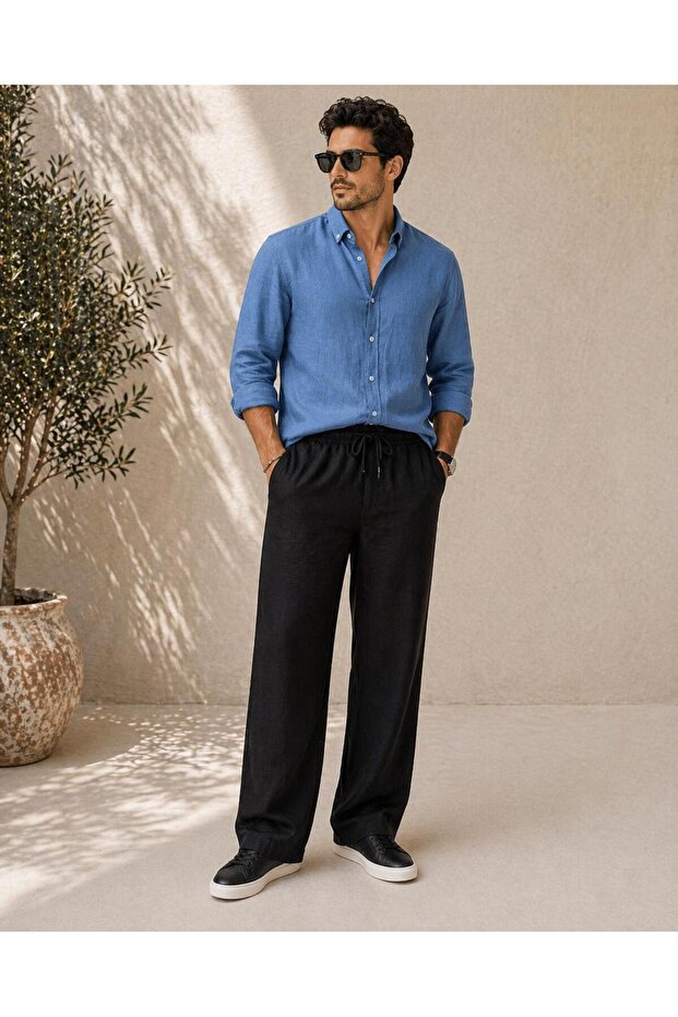 Men's Linen Fabric Shirt and Pants 2-Piece Summer Set