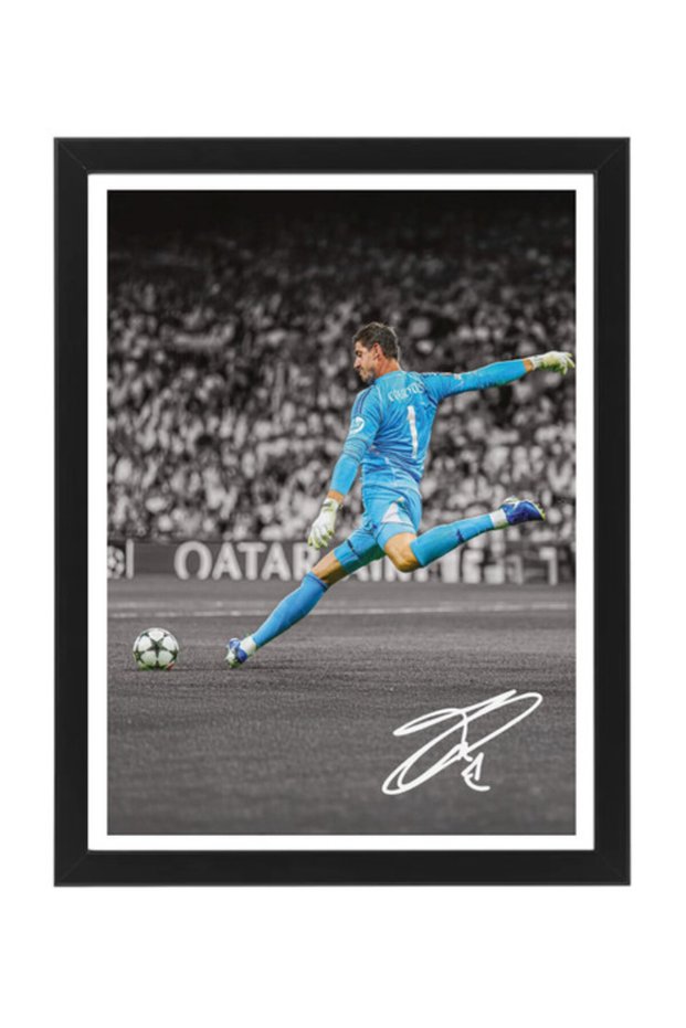 Thibaut Courtois Framed Poster 30x40cm – Real Madrid Football Wall Art, Printed Autograph, Soccer Memorabilia, Gift for Fans