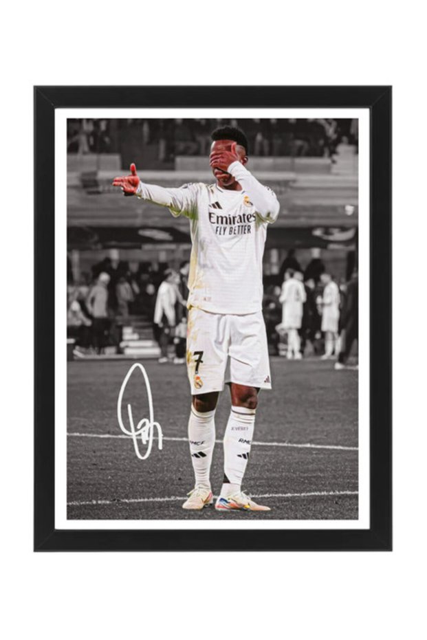 Vini Jr Framed Poster 30x40cm – Real Madrid Football Wall Art, Printed Autograph, Soccer Memorabilia, Gift for Fans