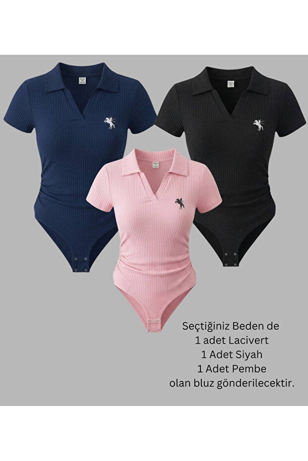 Polo Collar Ribbed Lycra Premium Bodysuit