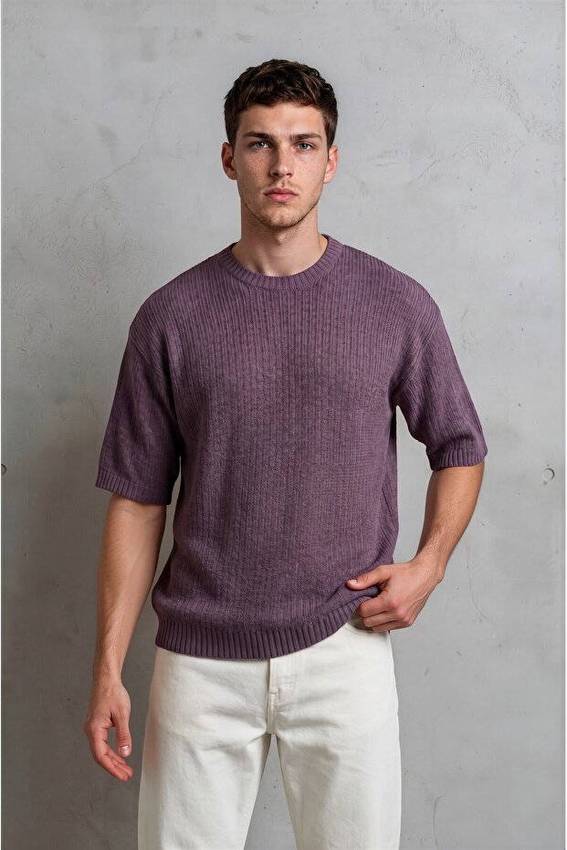 Crew Neck Short Sleeve Men's Knitwear Sweater