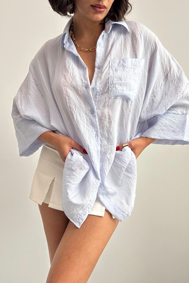 Oversize Bat Sleeve Summer Striped Shirt