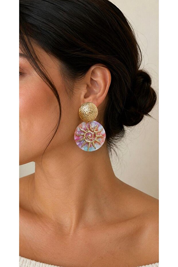 Sun-Patterned Pastel Marble Textured Summer Women's Design Earrings