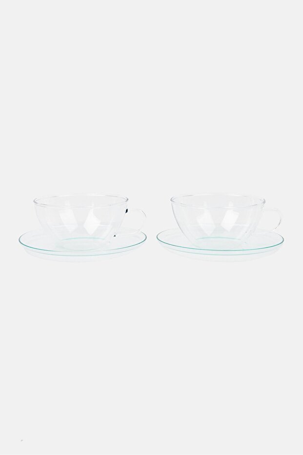 2 Pieces Tea Glass With Saucer 290ml, Transparent