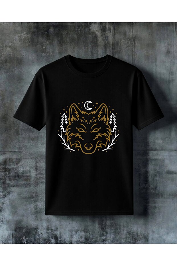 Wolf Gold Drawing Printed Oversize T-Shirt