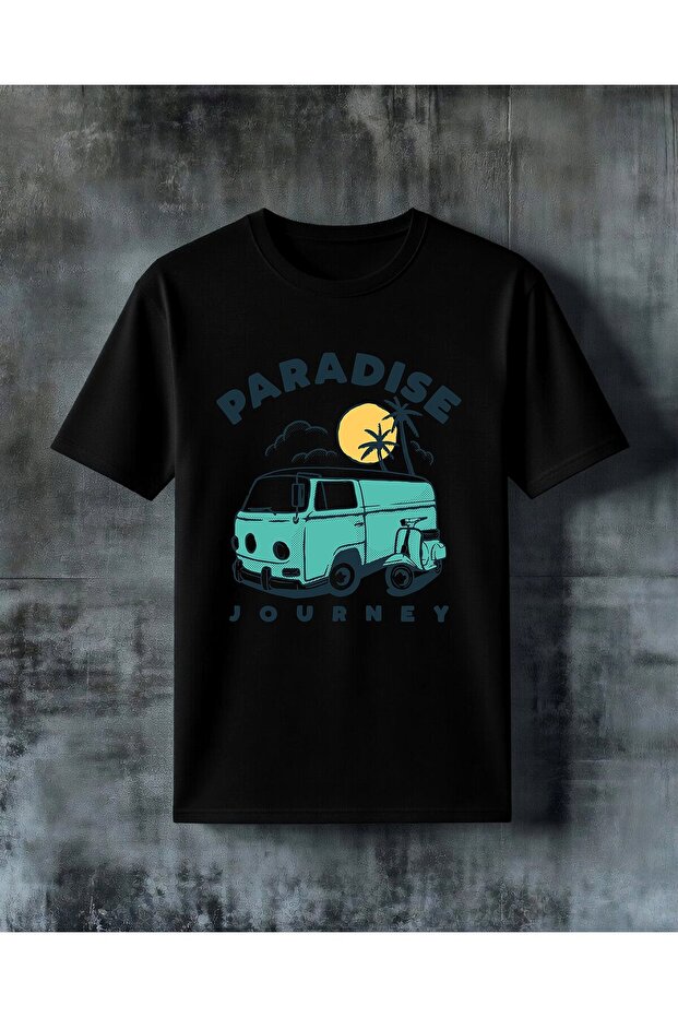 تي شيرت كبير الحجم مطبوع عليه Paradise Journey Retro Van
