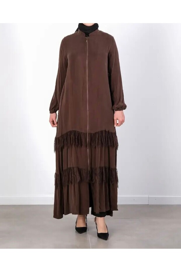 26902 Lace Ruffled Cupra Full Length Zippered Robe