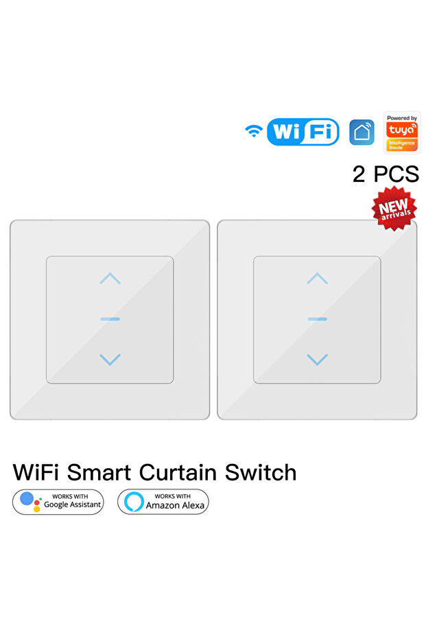2PCS WHITE New WiFi Smart Curtain Switch Touch Design for Motorized Curtains and Roller Blinds work