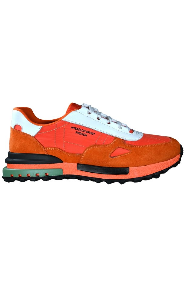 Men's Nubuck Toe-Toe Detail Textile Lace-Up Daily Sports Orange