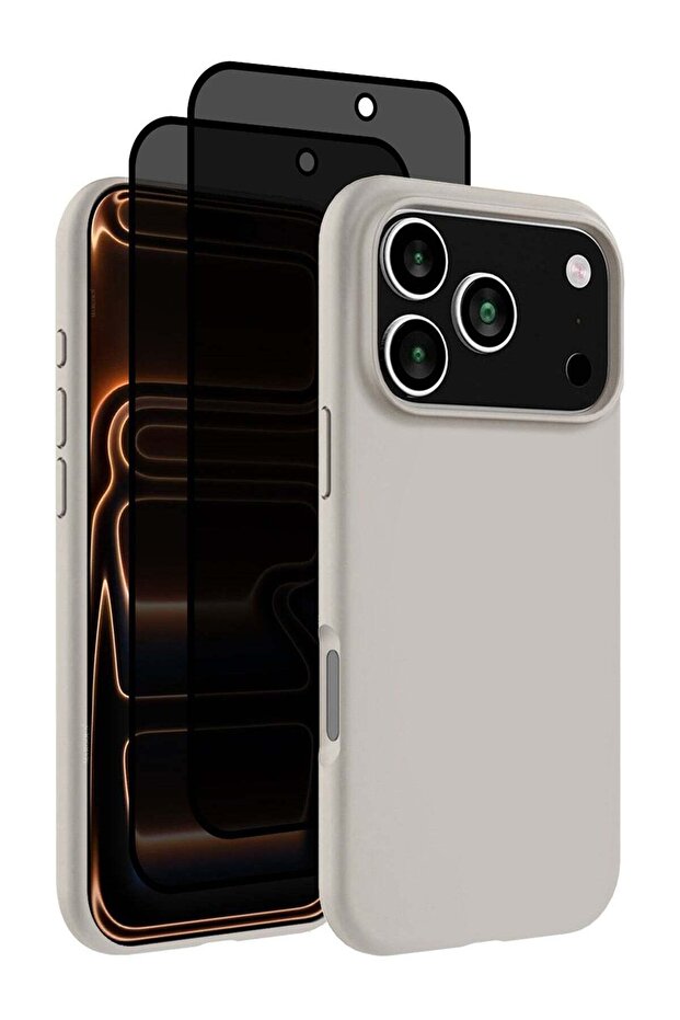 3Packs Liquid Silicone Protective Phone Case for iPhone 17 Pro, Soft Anti-Scratch Microfiber Lining Utra Slim Drop Protection Phone Cover with Two Privacy Screen Protectors - Natural Titanium-