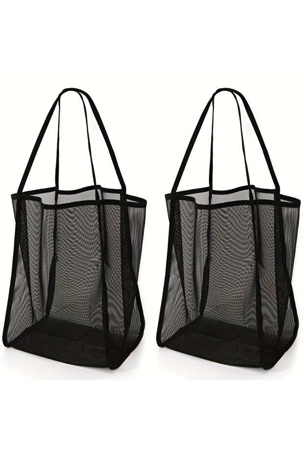 Black-2pcs 1/2pcs Shopping Bag Portable Beach Bag Large Capacity Multifunctional Mesh Bag Beach Toil