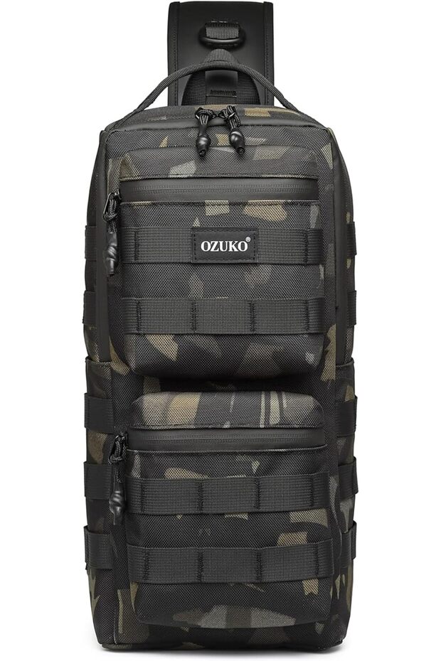 9661 Waterproof Sling Bag for Men, 9L Anti-Theft Crossbody Travel Daypack, Camo