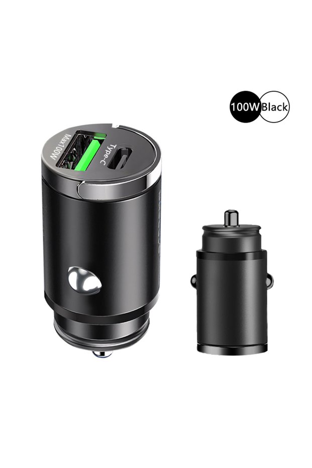 100W Black 100W Mini Car Charger Lighter Fast Charging for iPhone QC3.0 Mini PD USB Type C Car Phone