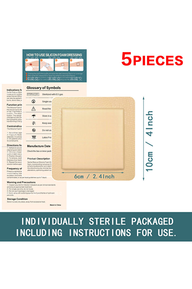 5PCS 10X10cm 1-5pcs Silicone Foam Dressing Gentle Border Waterproof Bandages Wounds Care Bed Sore Pa