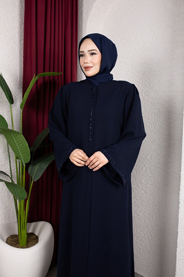 Zehra Ferace with Wide Sleeve Detail (Navy Blue)