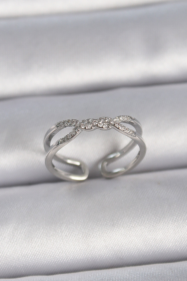 Brass Silver Color Adjustable Zircon Stone Spiral Model Women's Ring 5886 - Hep-7579-7686