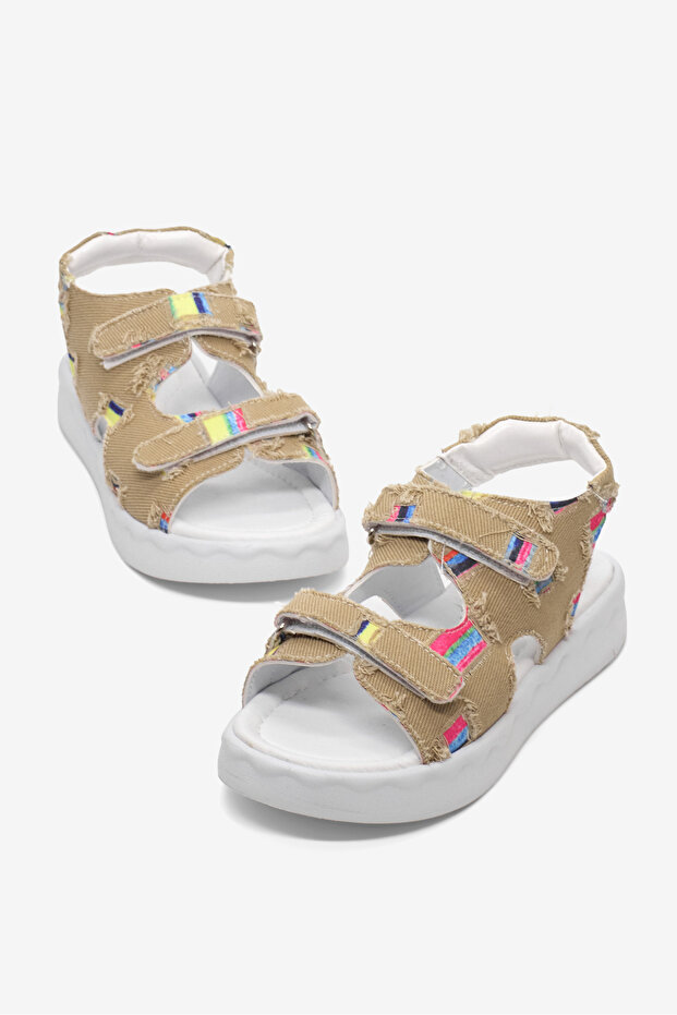 Children's Unisex Gold Comfortable Fit Color Patterned Double Velcro Sandals