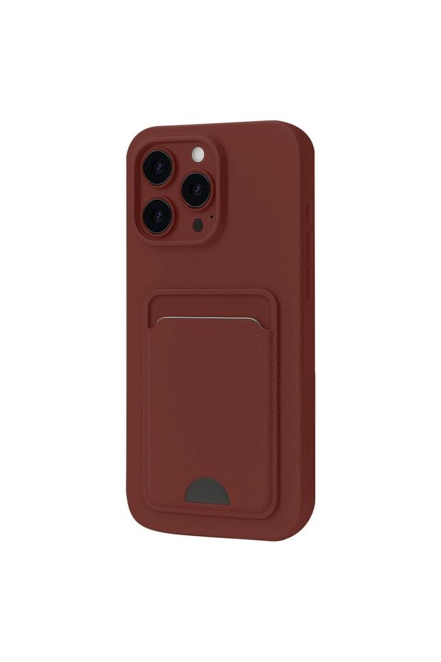 Apple iPhone 16 Pro Max Case Kelvin Silicone with Business Card Holder - Burgundy