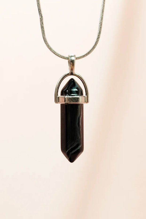 Obsidian natural stone handmade design necklace with chain: 3.5 cm chain: 20 cm boxed