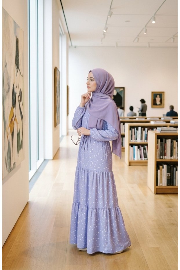 Beli Lace-Up Polka Dot Layered Dress 0283-03 Ice Blue