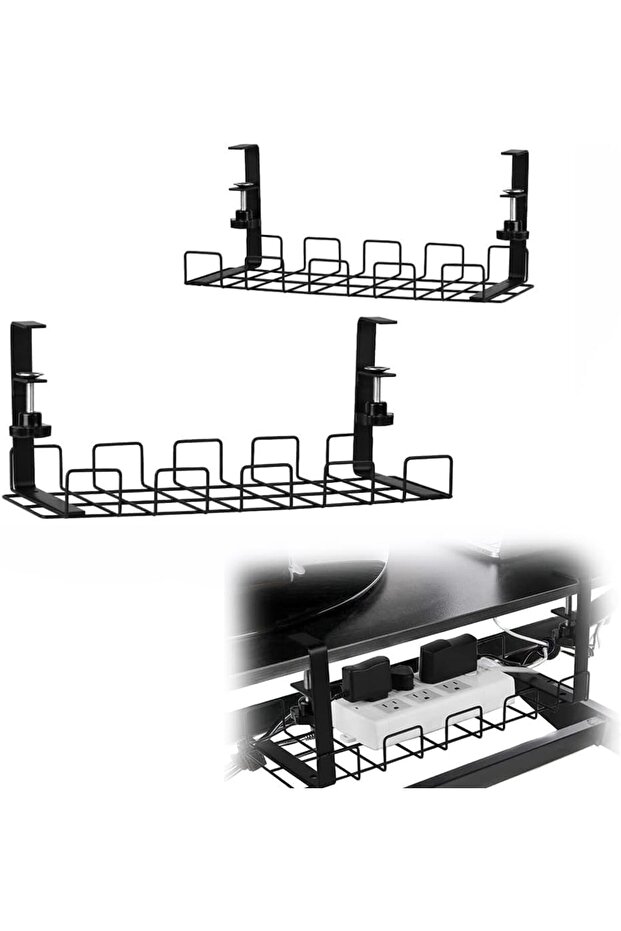 Silk Route - Under Desk Cable Management Tray, No Drill Cable Metal Rack Wire Organizer, Cable Storage Basket