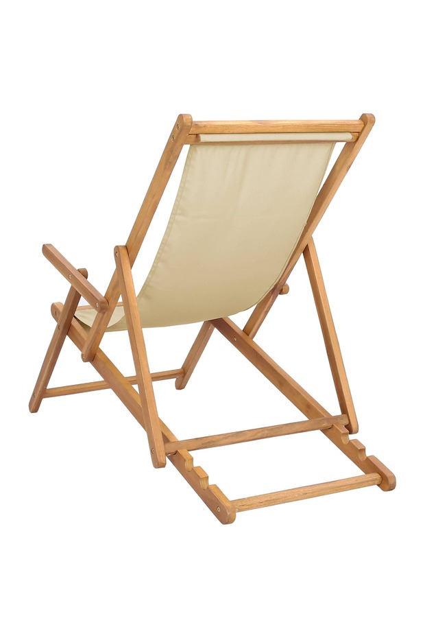 Scaun de plajă Bej Lemn solid de tec - 5