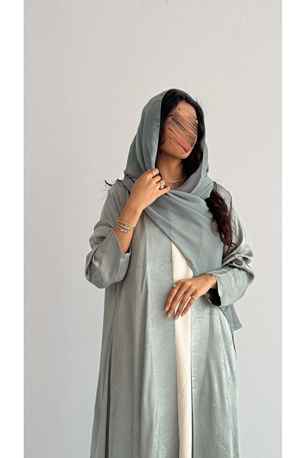 mwt5087 قماش اخضر لينن مورد قصه نص بشت - 1