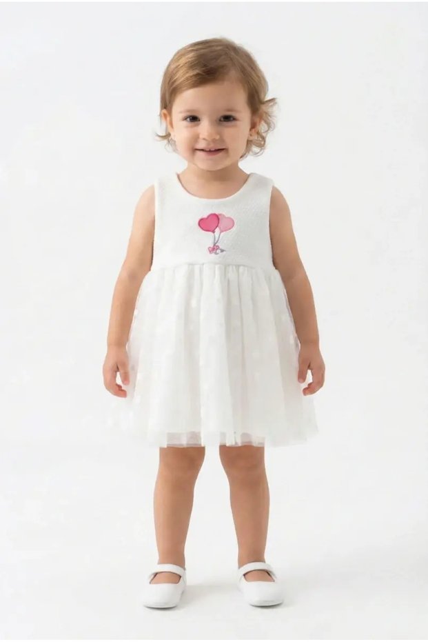 Honeycomb Heart Tulle Dress Ecru