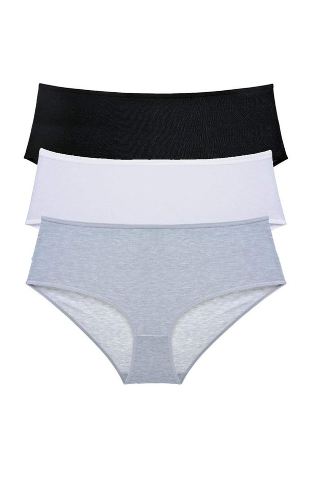 Glb-Stl41414 3 Pieces Women's High Waist Bato Panties Black White Gray