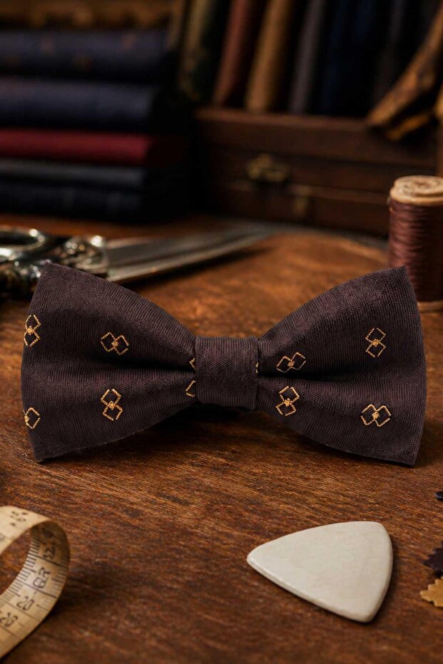 Bitter Brown Motif Silk Bow Tie Sb213