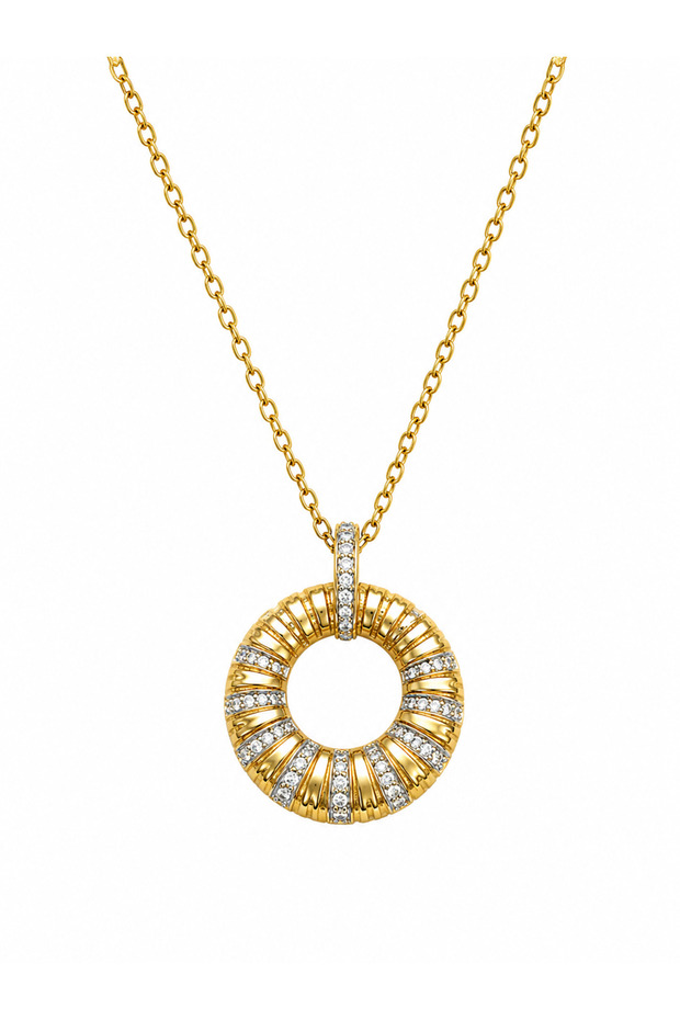 Gold Hoop Necklace with Zircon Stone Detail – Stylish Women's Necklace in Stainless Steel