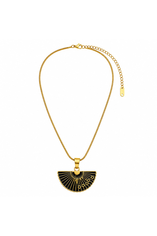 Gold Navy Blue Fan-Shaped Necklace – Stylish Women's Necklace with Adjustable Chain