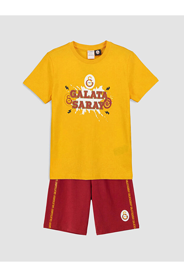 Lcw Kids Orange Galatasaray Printed Boys' Shorts Pajama Set