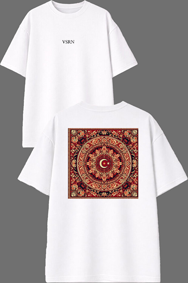 Old Historical Turkish Processing Design Front and Back Printed White Oversize T-Shirt