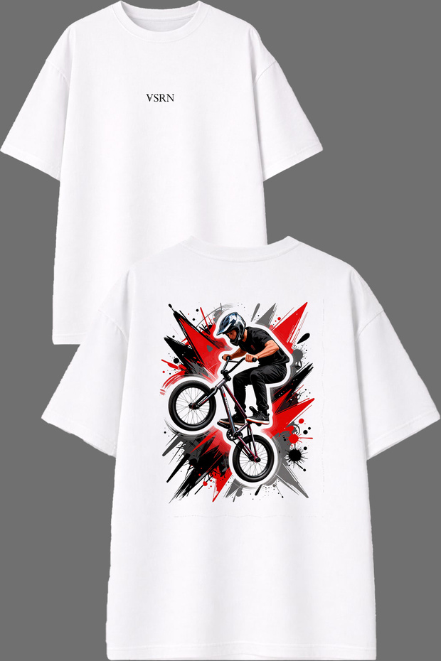 Bicycle Red Design Front and Back Printed White Oversize t Shirt