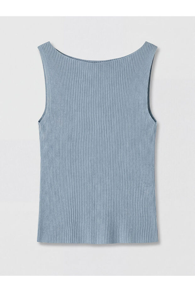 Blue Boat Neck Ribbed Women's Knitwear Sweater from Güli̇s Gi̇yi̇m